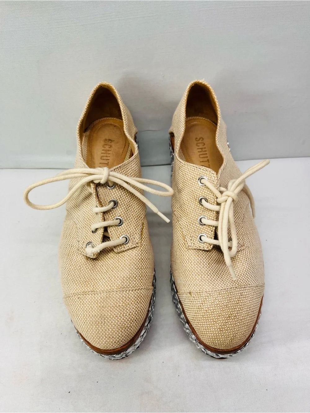 SCHUTZ‎ Oxford Flatform Tresse  Canvas Lace-Up wedges